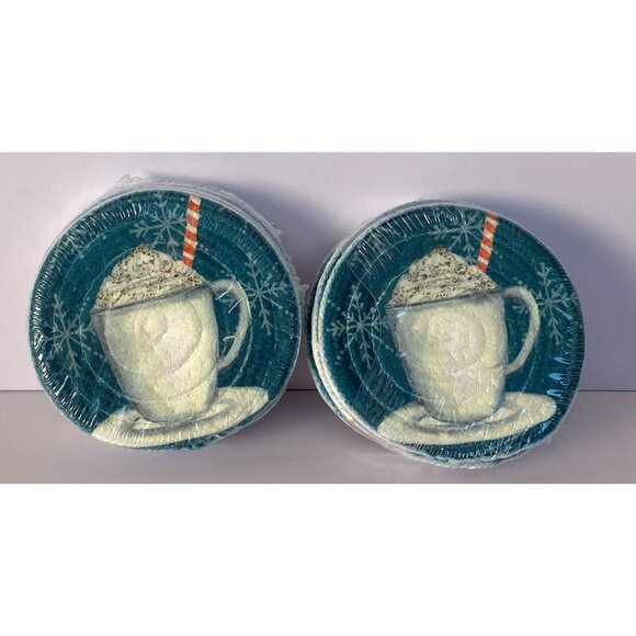 Coasters Christmas Holiday Chenille Drink 2 Sets of 4 (8 Total) 4" Sealed NEW - Picture 4 of 4